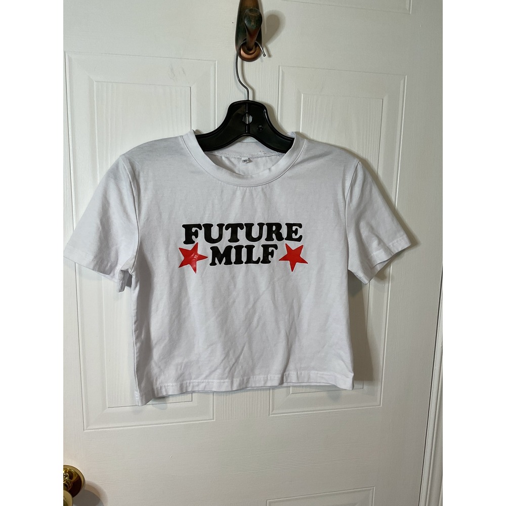 Unbranded Graphic Crop Top Womens Size M White Excellent Future Star Tee